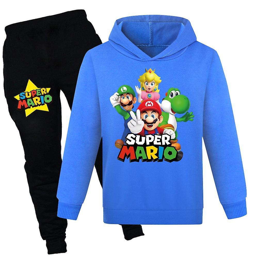 Waytogo Super Mario Bros Printed Kids Hoodies Tracksuit Set Boys Girls Hooded Sweatshirts Casual Jogger Pants Outfit Activewear Dark Blue 13-14 Years