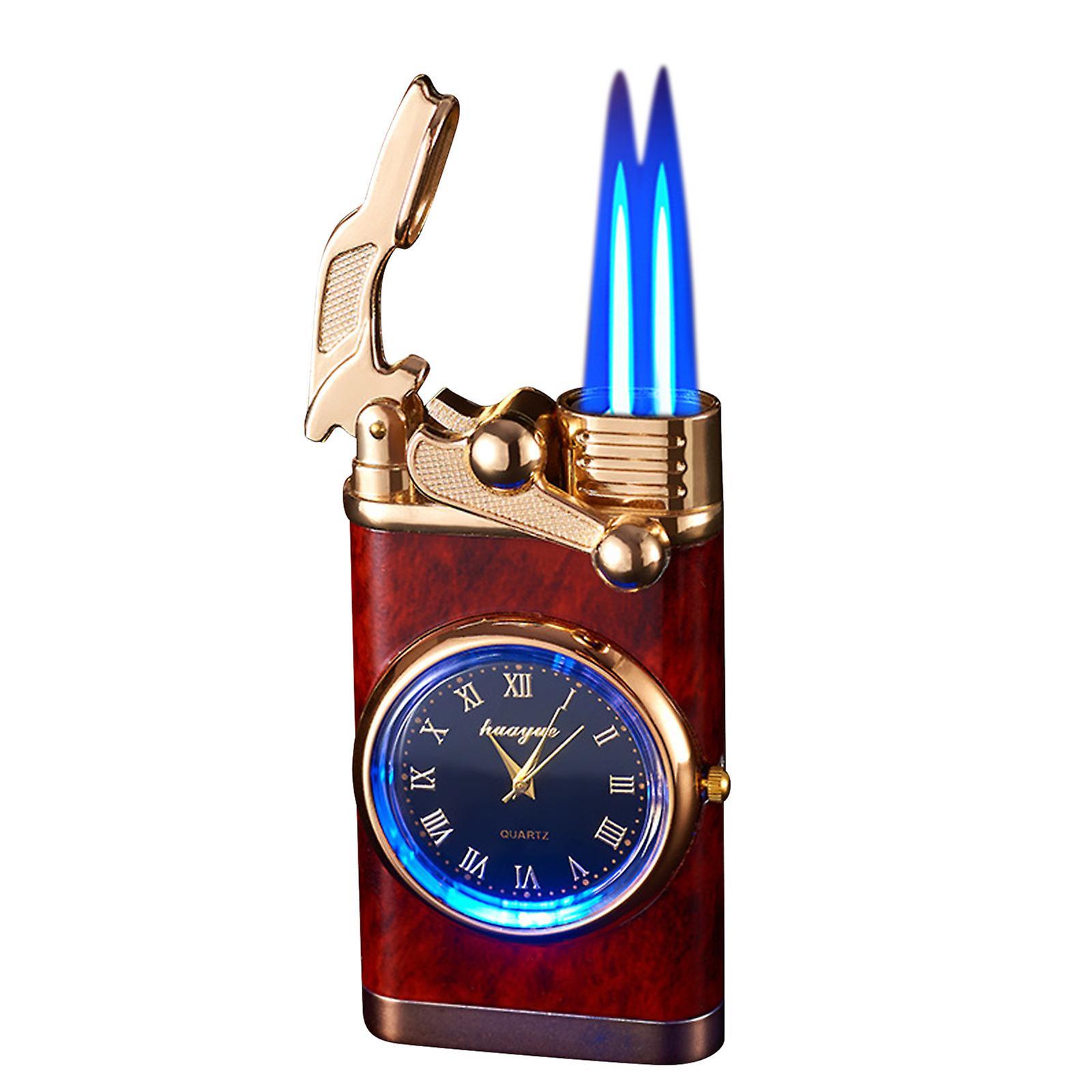 Taishh Double Fire Switching Lighter With Quartz Watch Metal Inflatable Windproof Blue Flame Lighter Fashion Gift C