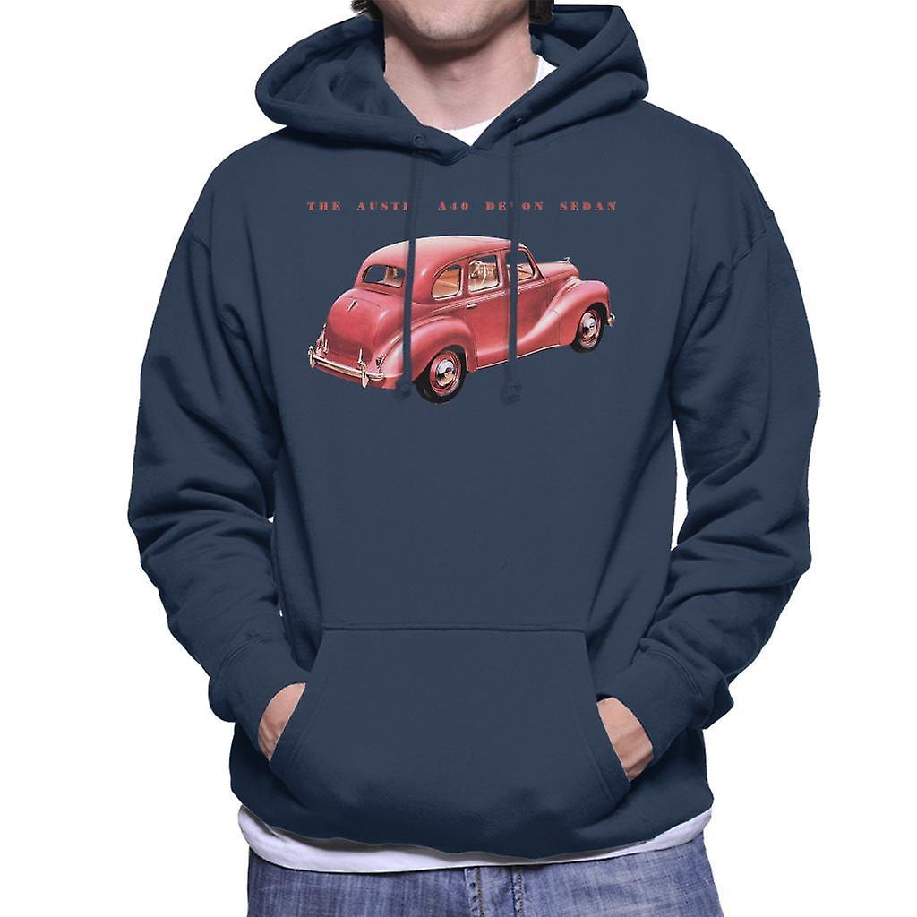 Austin A40 Devon Sedan British Motor Heritage Men's Hooded Sweatshirt Navy Blue Large