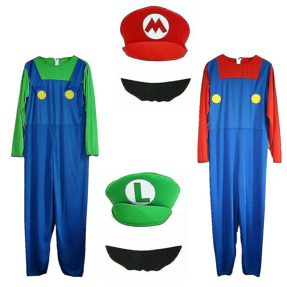 Cryin Mens Adult Super Mario And Luigi Fancy Dress Plumber Bros Halloween Costume Green Luigi M