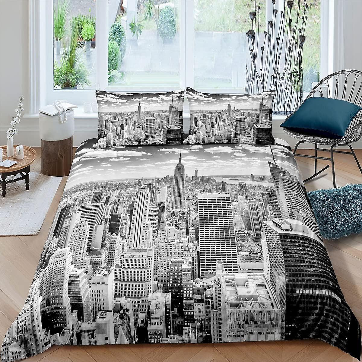 Duvert Cover Set City Building Comforter Cover New York Theme Microfiber Bedding Duvet Cover Sets 1 Duvet Cover And 1/2 Pillowshams 135x200cm