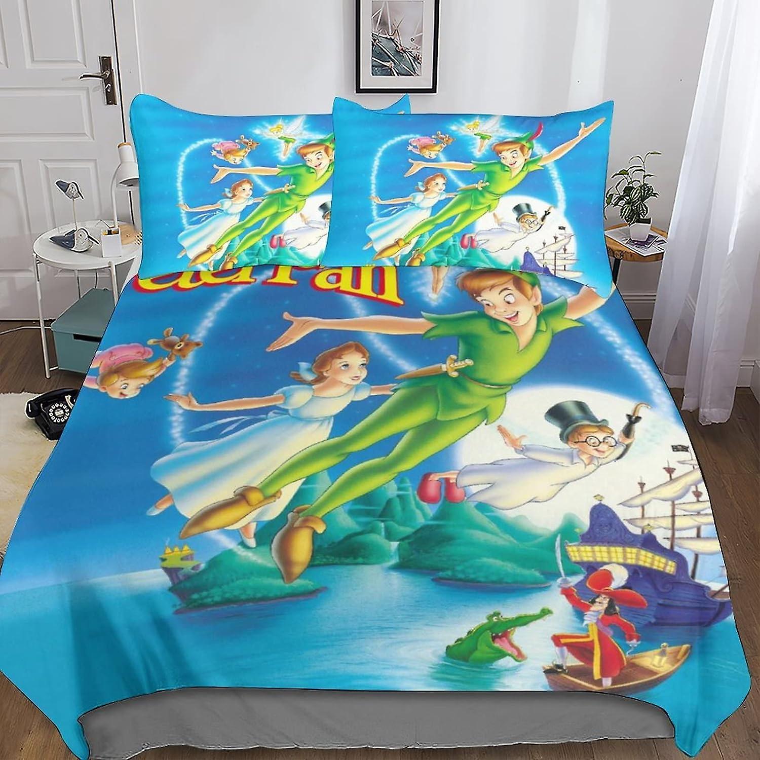 Kerota Peter Pan Duvet Cover, 3D Animation Adult Bedding Set, Microfiber Duvet Cover with Zipper Closure and Pillowcases Double200x200cm