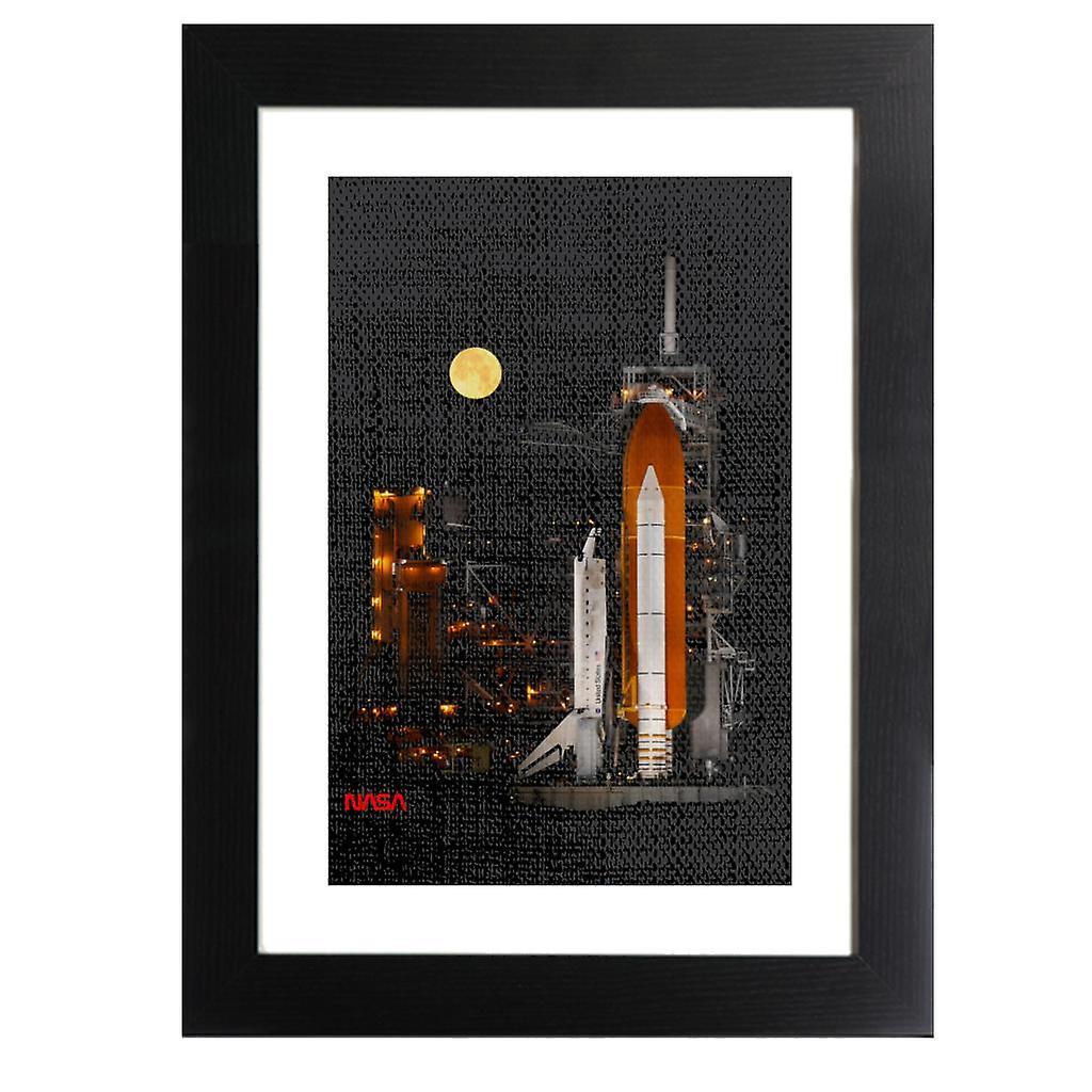 NASA STS 110 Discovery Shuttle At Launch Pad Framed Print Black 39 x 52 cm