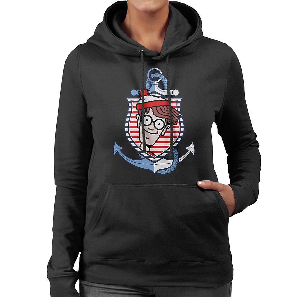 Wheres Wally Where's Wally Anchor Women's Hooded Sweatshirt Black XX-Large