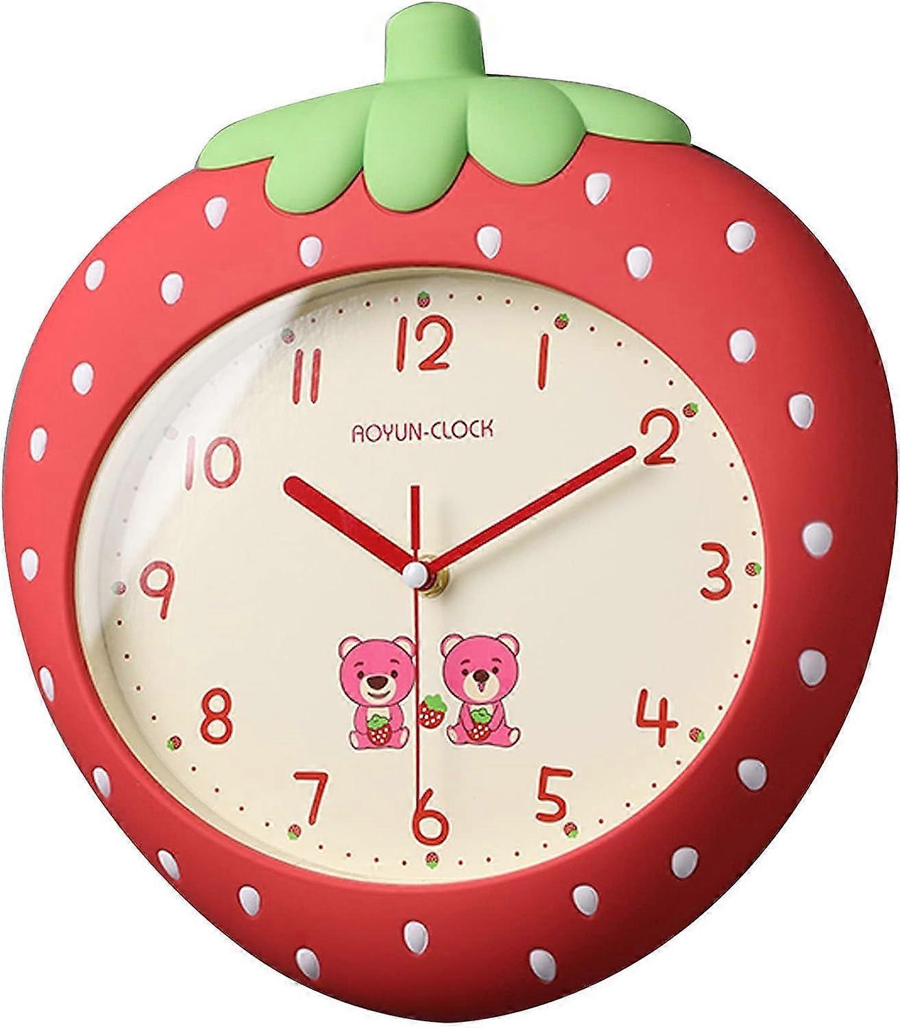 Heyone Decorative Strawberry Wall Clock 12 Inch Silent Non Ticking Battery Operated Cute Cartoon Clocks for Living Room Decor, Kitchen Office Kids ...