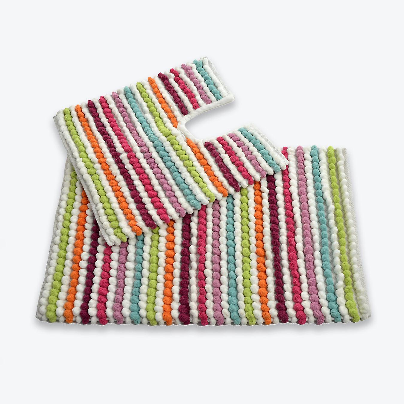 Allure Bath Fashions Chunky Bobble Bath Mat And Pedestal Set - California Stripe Multi bright