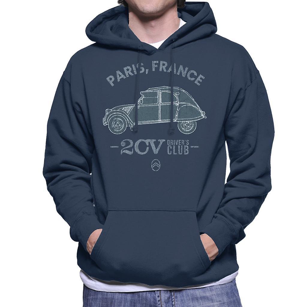 Citro�n Citroen 2CV Drivers Club Paris France Men's Hooded Sweatshirt Navy Blue XX-Large