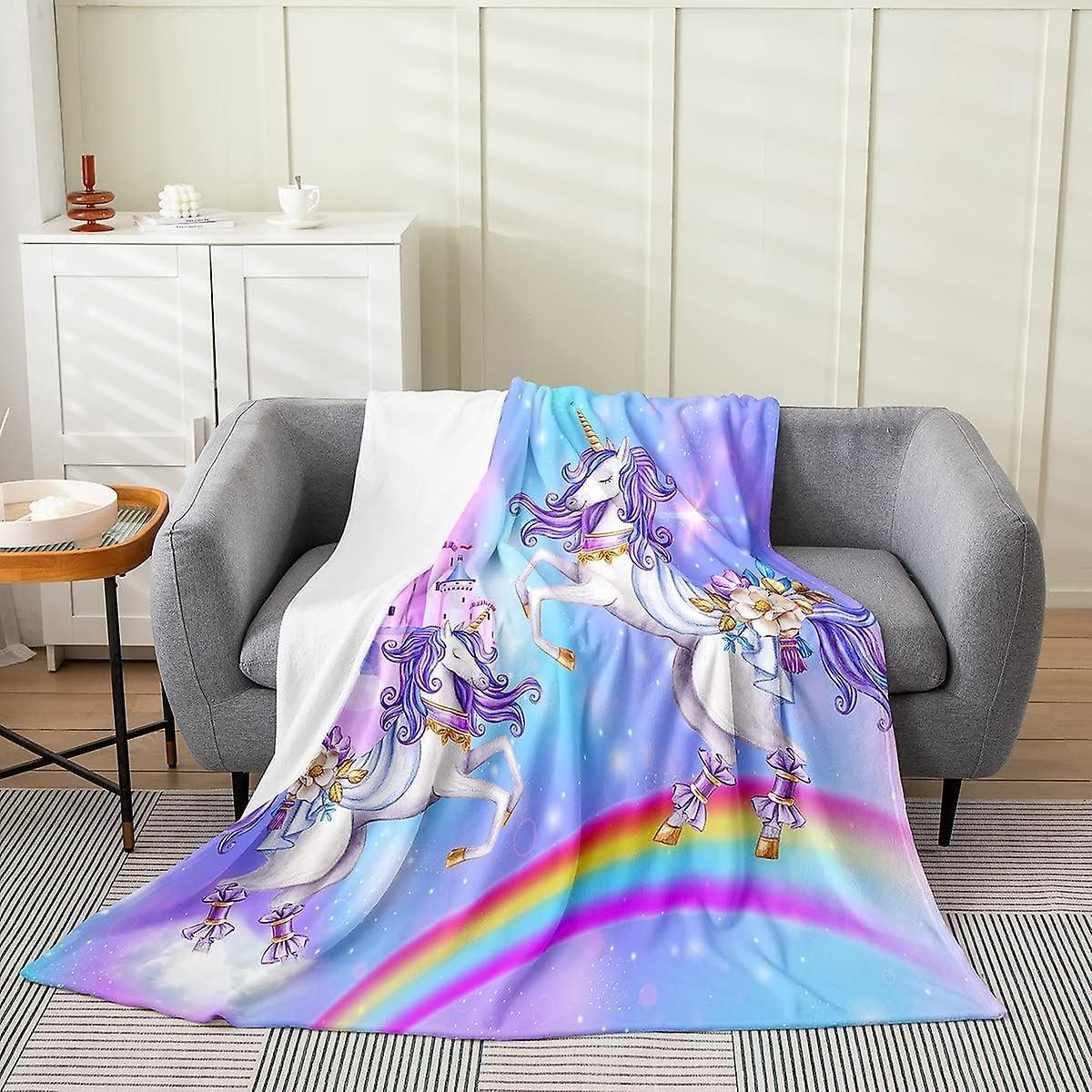 Kerota Cartoon Unicorn Fleece Throw Blanket For Bed Sofa ,Kids Cute Animal Fuzzy Blanket ,All Season Magical Fantasy Bed Blanket Plush Blanket Rain...