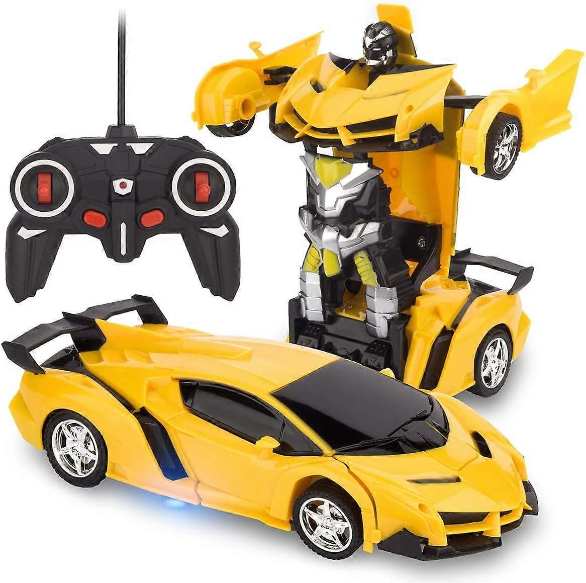 Baicccf Remote Control Transform Car, Rc Robot Rechargeable 360Rotating Stunt 1:18 Deformation Racing Car Toy with Cool Sound & Light, One Button D...