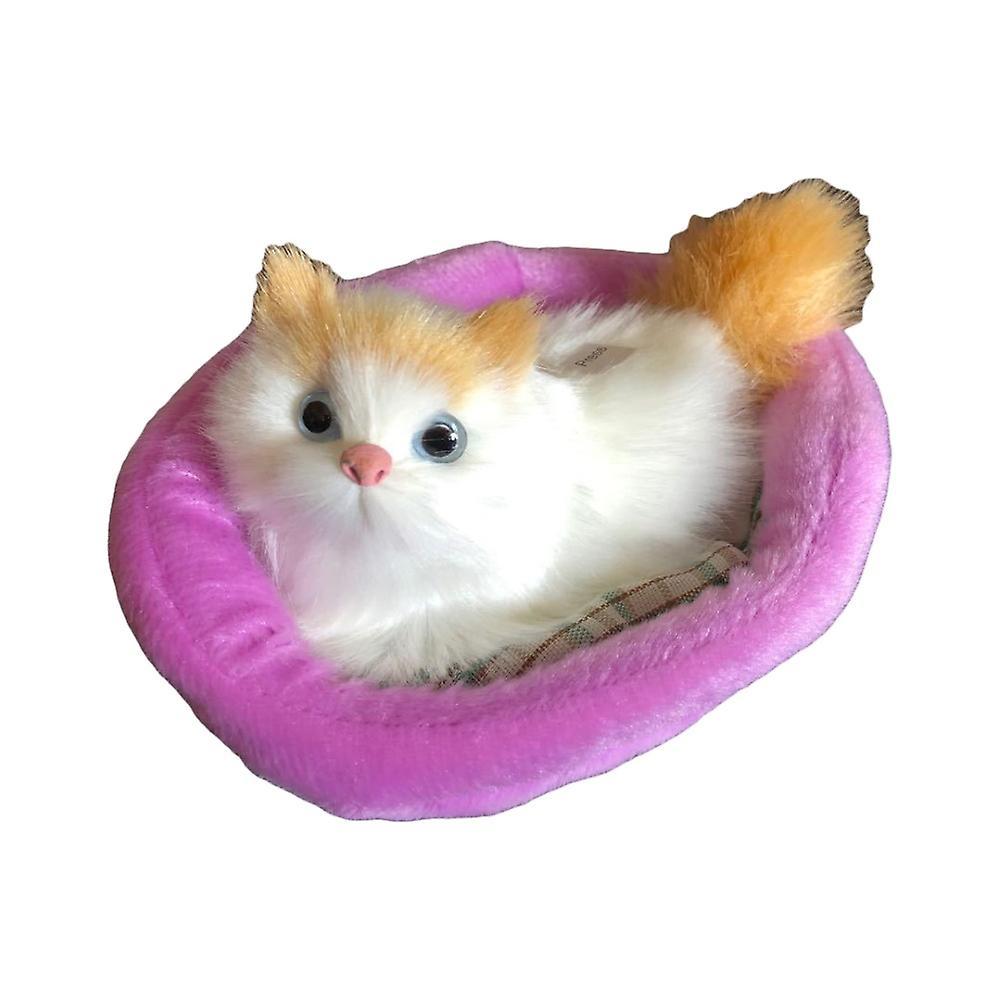 Yamaler Kids Simulation Mew Sound Cat Sleeping in Nest Plush Toy Home Ornament Car Decor Yellow Ears