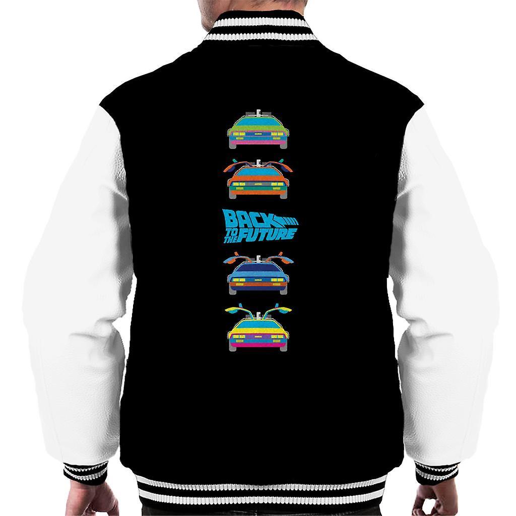 Back to the Future Delorean Doors Opening Colourful Design Men's Varsity Jacket Black/White Medium