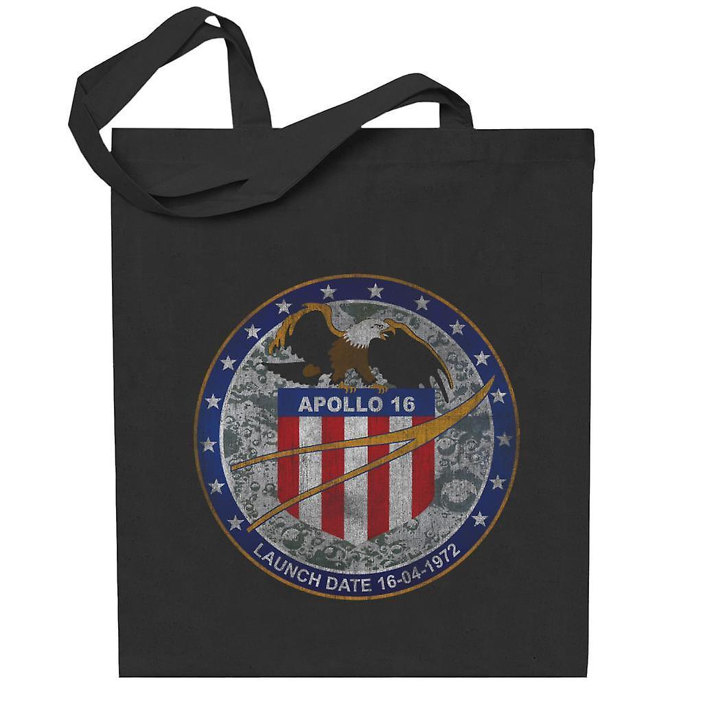 NASA Apollo 16 Mission Badge Distressed Totebag Black 38 x 42 cm