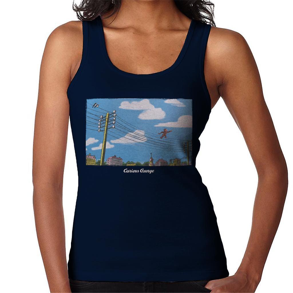 Curious George Walking On Telephone Lines Women's Vest Navy Blue XX-Large