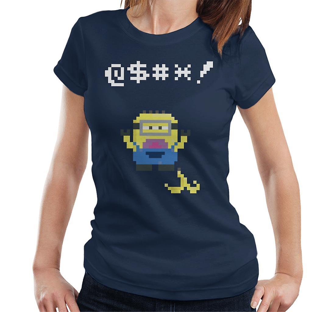 Despicable Me Minion Pixel Swearing Banana Skin Women's T-Shirt Navy Blue XX-Large