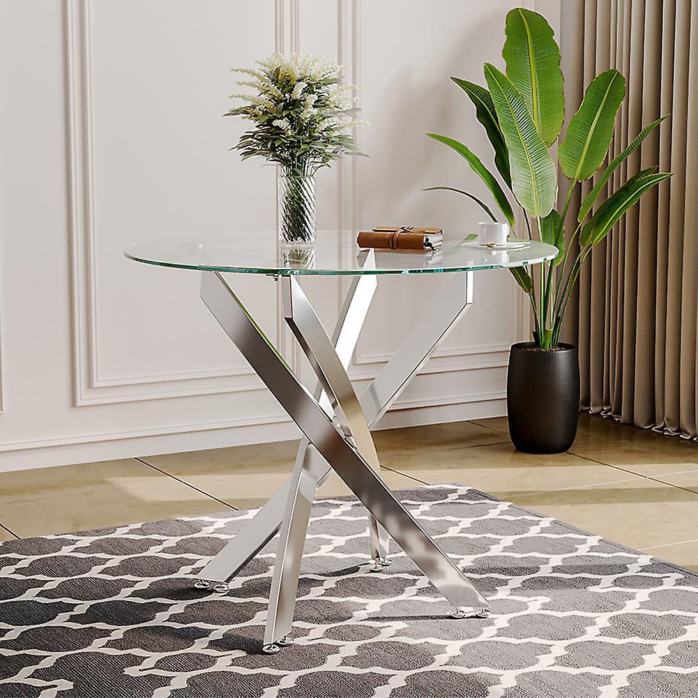 Living And Home Stylish Tempered Clear Glass Round Coffee Table with Chrome Legs