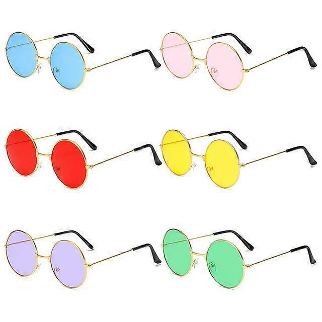 Lycxames 6 Pcs Round Hippie Glasses Colorful Retro Hippie Glasses 60 s Style Circle Glasses for Party Favors