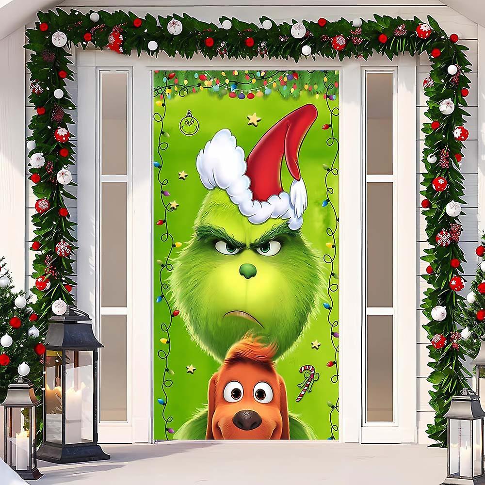 Heyone Christmas Door Cover Merry Grinchmas Font Porch Sign Winter New Year Xmas Christmas Decorations And Supplies For Home Party