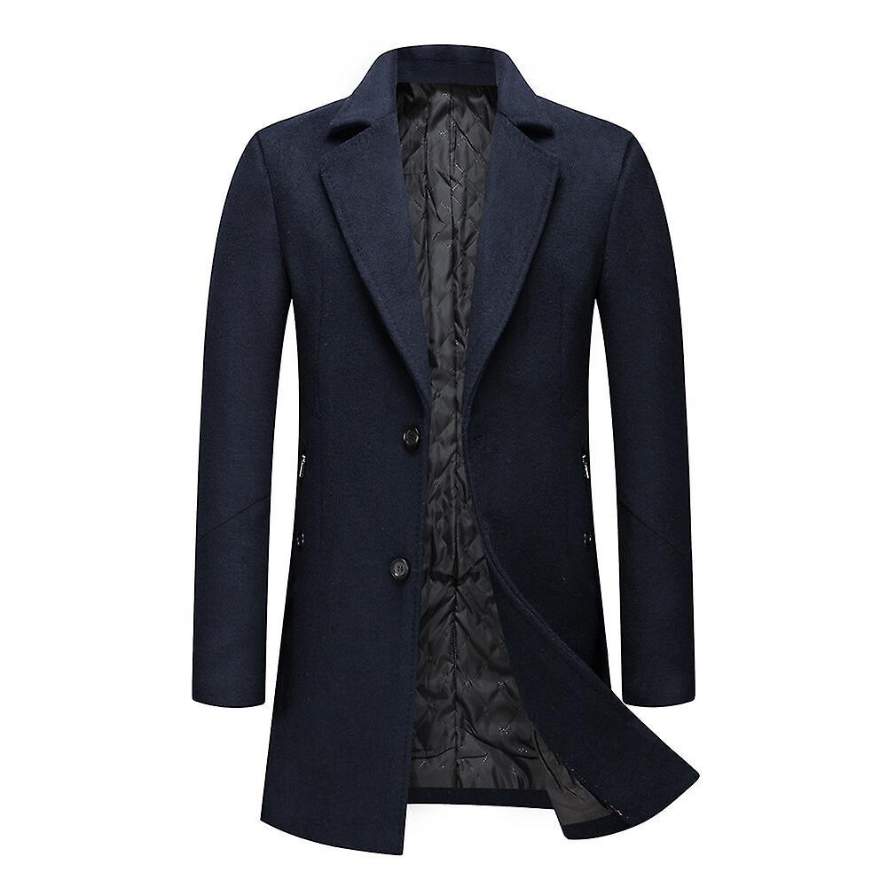 Allthemen Mens Wool Thicken Slim Fit Solid Overcoat Navy Blue M