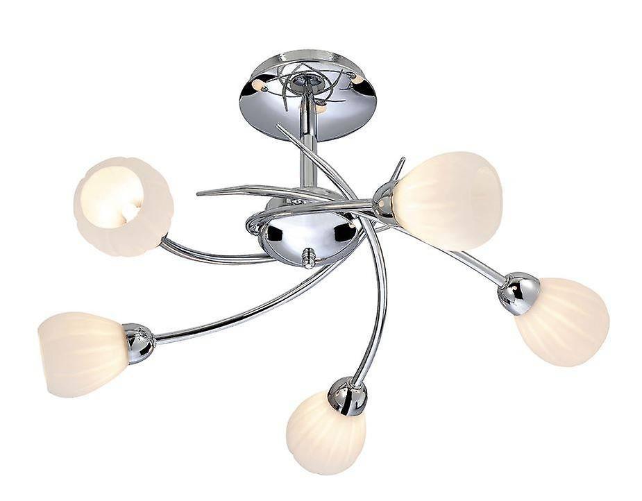 Firstlight Lighting Rena 5 Light Semi Flush Multi Arm Chrome, Opal Glass, G9