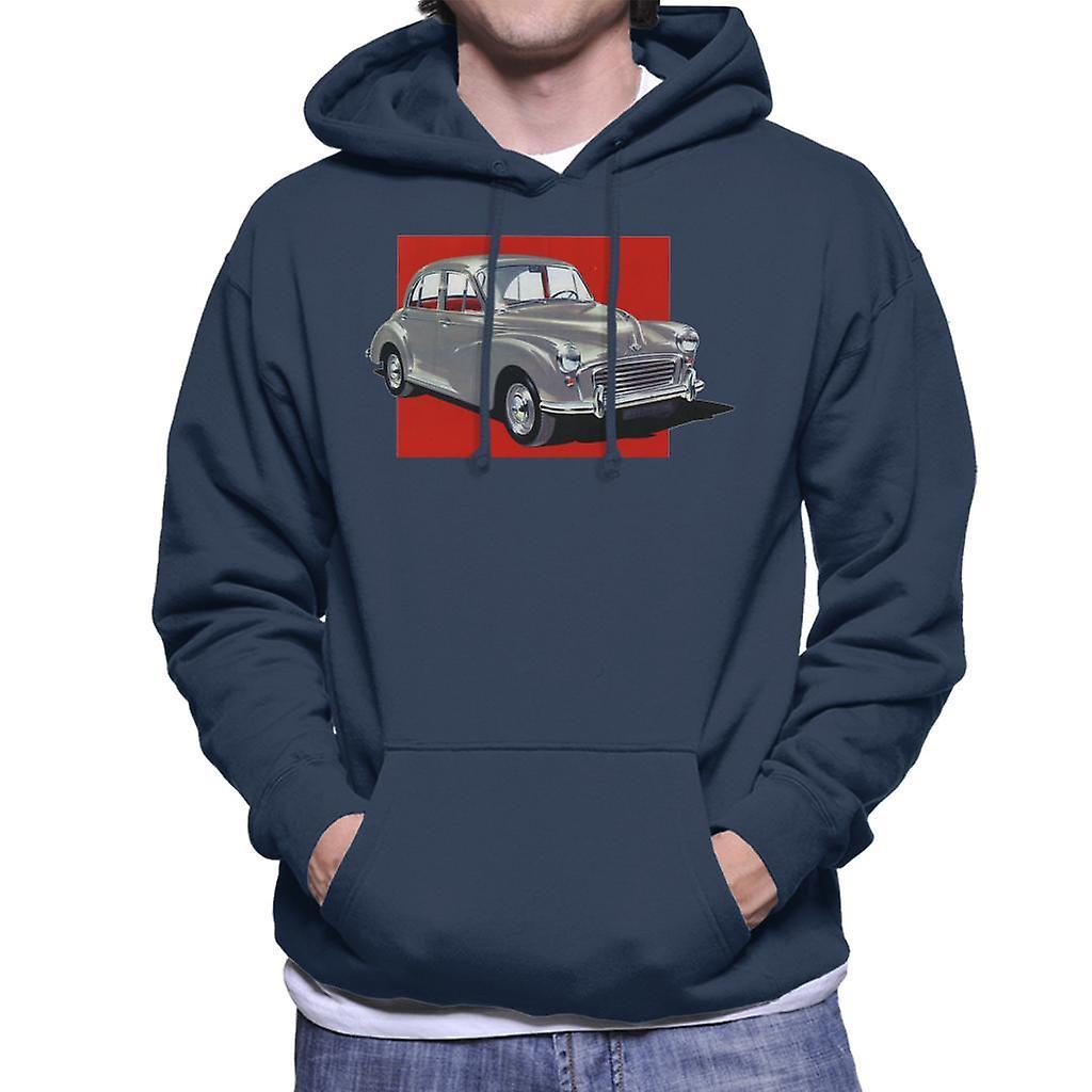 Morris Minor Red Background British Motor Heritage Men's Hooded Sweatshirt Navy Blue X-Large