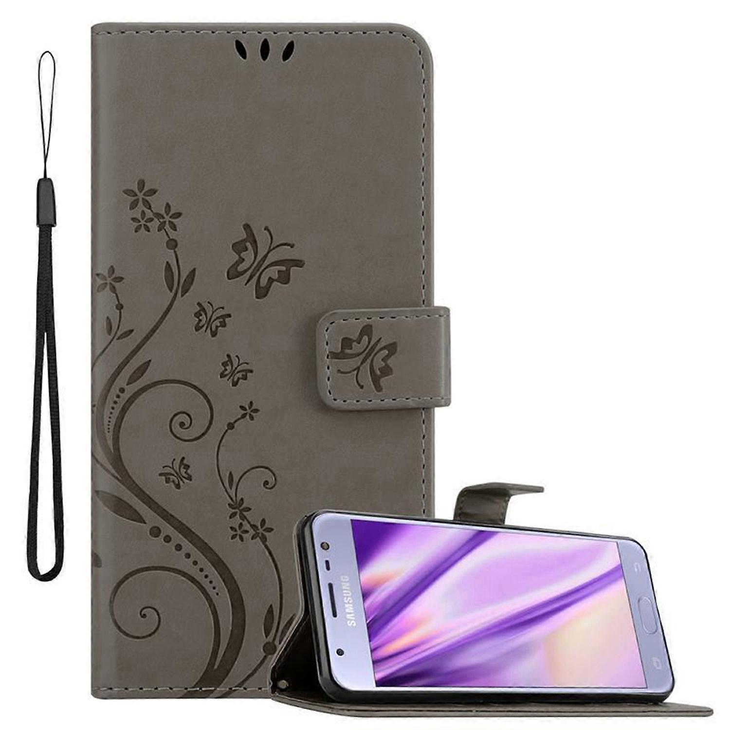 Samsung Galaxy J3 2017 Protective Case - with Floral Pattern and Card Slot FLORAL DARK LILA