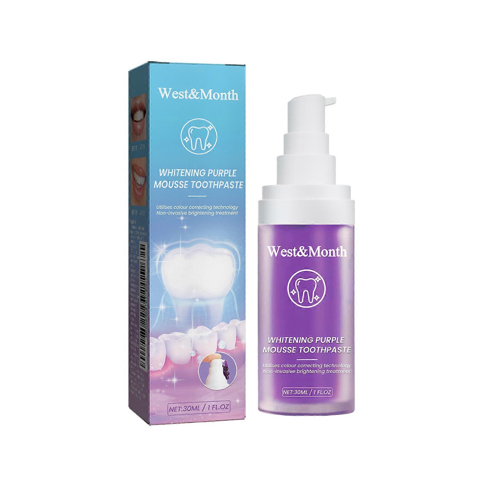 West&month 2Pcs 30ml Whitening Purple Mousse- Toothpaste Teeth Whitening Safe, Mild And Deep Cleaning Oral Care