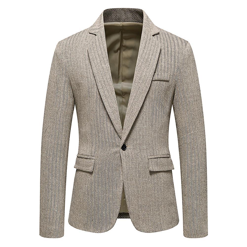 Allthemen Mens Solid Color Twill Plain Collar One-button Casual Blazer Khaki L