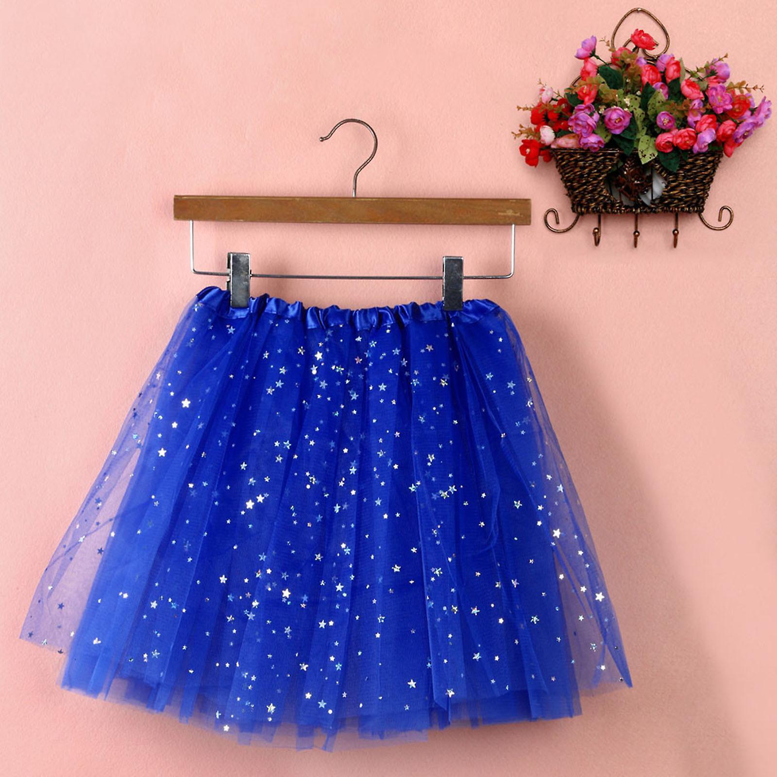 Mardi Gras Costume Womens Pleated Gauze Short Tulle Skirt Adult Dancing Skirt Blue Free Size