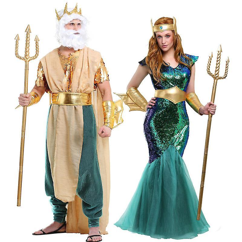 Mmcici Adult Golden Poseidon Costume Mens, King Neptune Costume Halloween Costume Men L