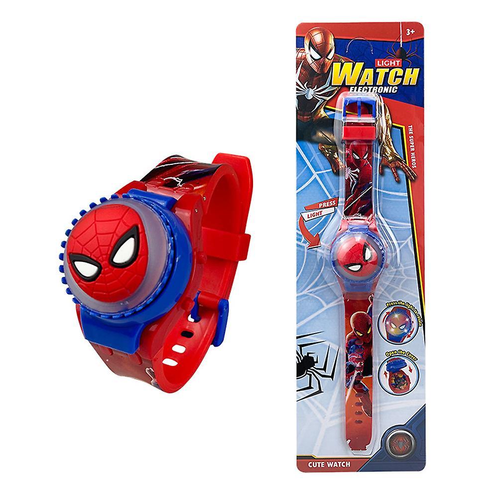 Sevenday Kids 3d Cartoon Watch Flashing Light Up Glow Digital Watches Spinning Top Flip Cover Wristwatch Toy Spiderman