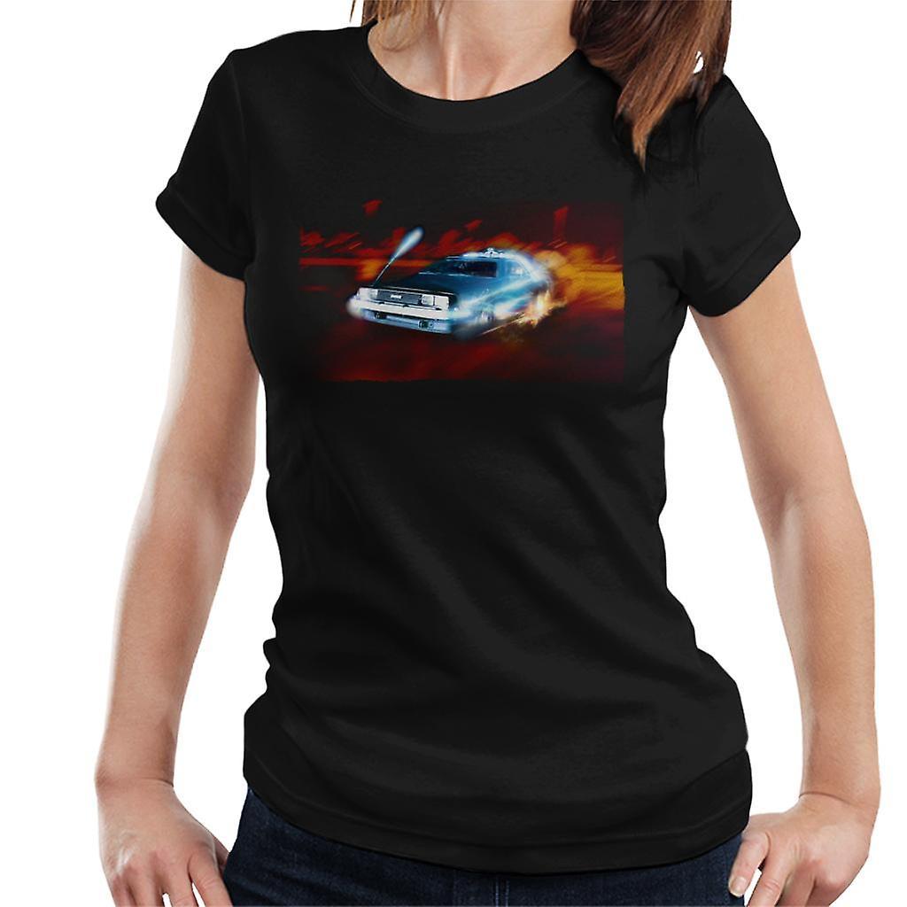 Back to the Future Delorean Electric Charged Take Off Women's T-Shirt Black X-Large