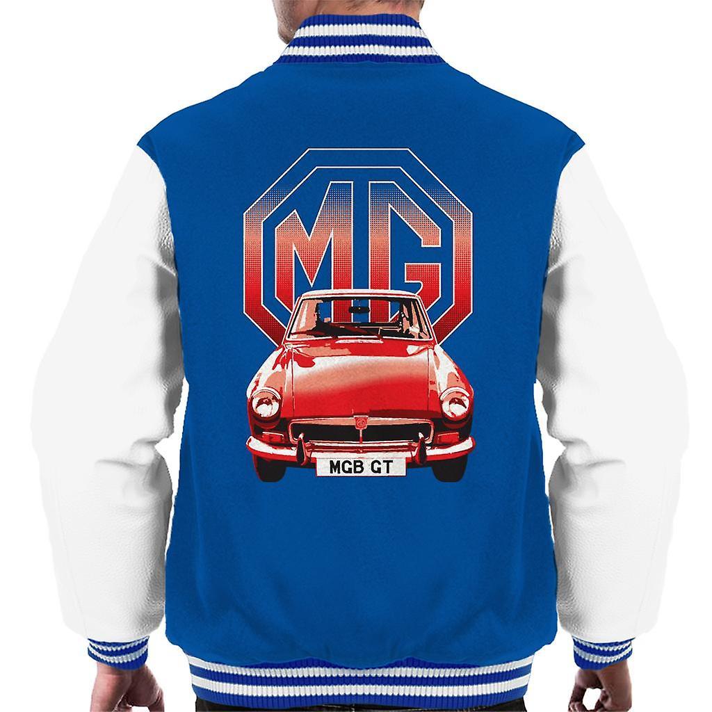 MG B GT Red British Motor Heritage Men's Varsity Jacket Royal/White Small