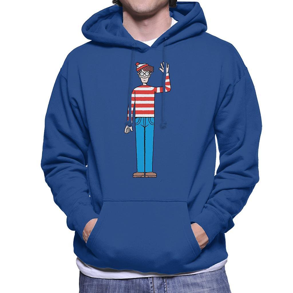 Wheres Wally Where's Wally Waving Men's Hooded Sweatshirt Royal Blue Large