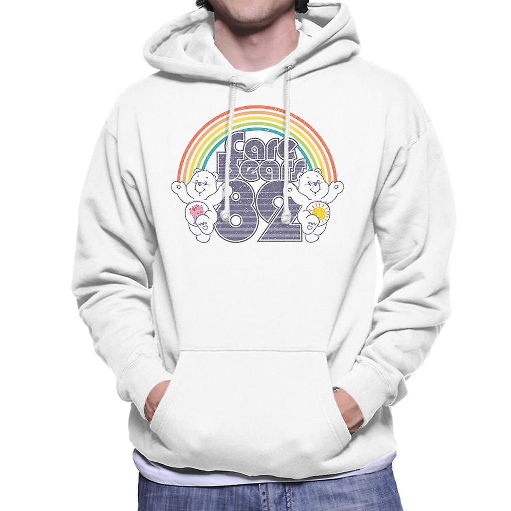 Care Bears 82 Rainbow Funshine Bear And Share Bear Men's Hooded Sweatshirt White Small