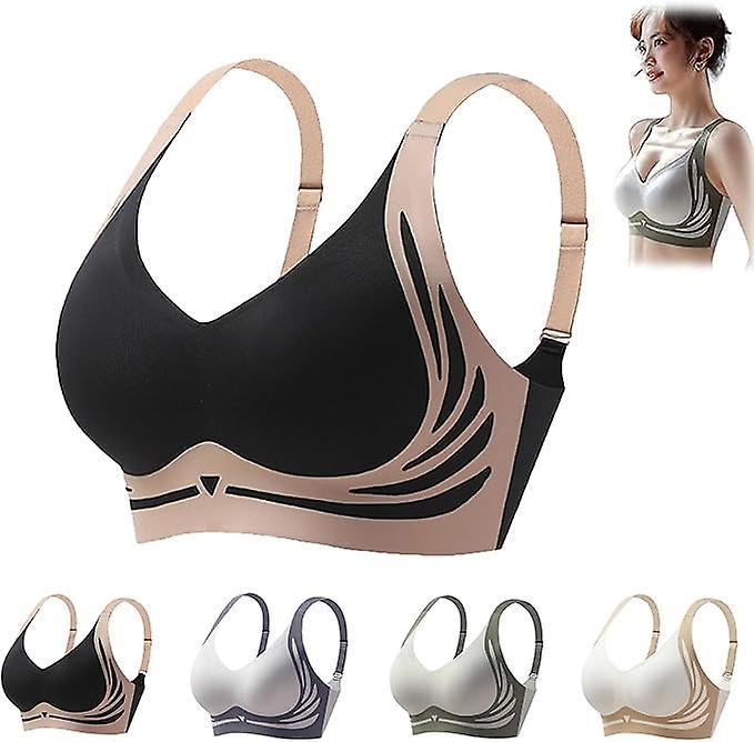 Frusde Super Gather Bra, Wireless Push-Up Bra Lifting Anti-Sagging Wireless Push Up Bra, Lift Bra Women Lingerie Everyday Sports Bras 1pcs Black L