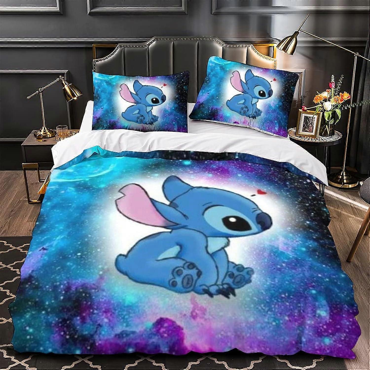 Kerota D Dot Pattern Bedding Set Lilo & Stitch Duvet Cover Set Piece Sets with Pillowcases Suitable for Boys Girls, Closed 135*200 CM Single135x200cm