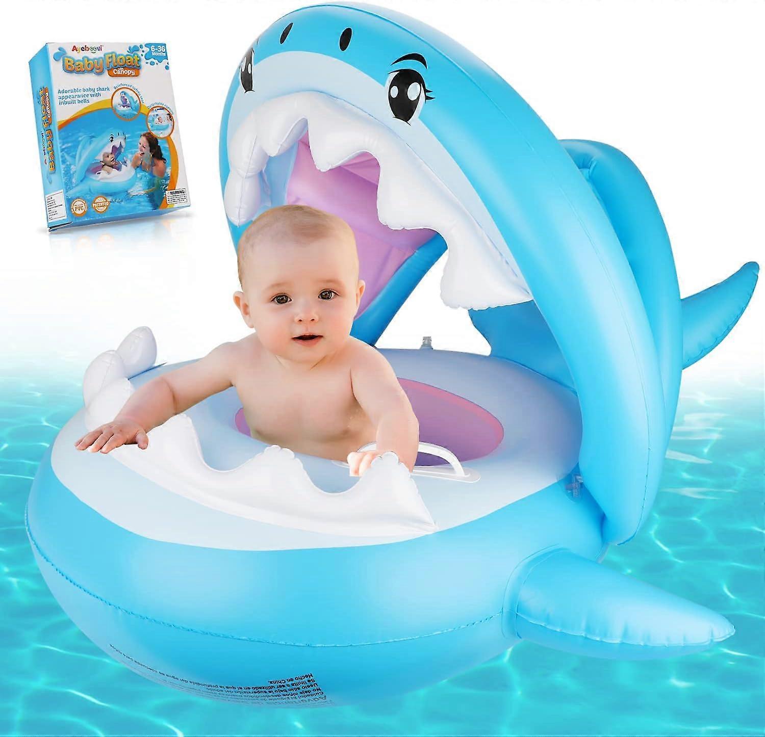 Ubiuo Baby Pool Float with Canopy UPF50+ Sun Protection Inflatable Baby Float Water Toys Summer Toys Baby Swim Float for Pool Aged 6-36 Months