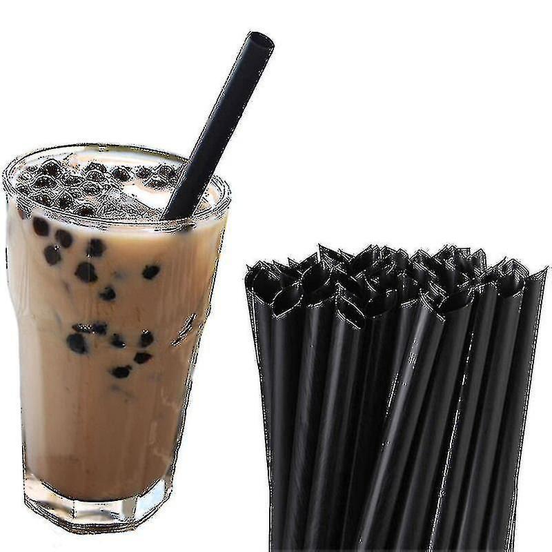 Yuntianzun 100pcs Disposable Plastic Drinking Straws Black Boba Bubble Tea Straw Tubes For Drinks Individually Packed Drinkware Bar Accessor