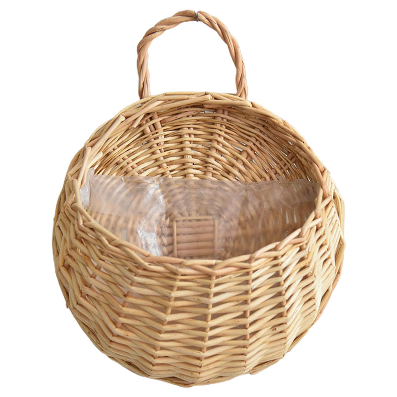 Naievear 1 Set Flower Basket Handmade Weaving Multi-function Rattan Wall Fence Hanging Pot Plants Holder For Garden Beige S