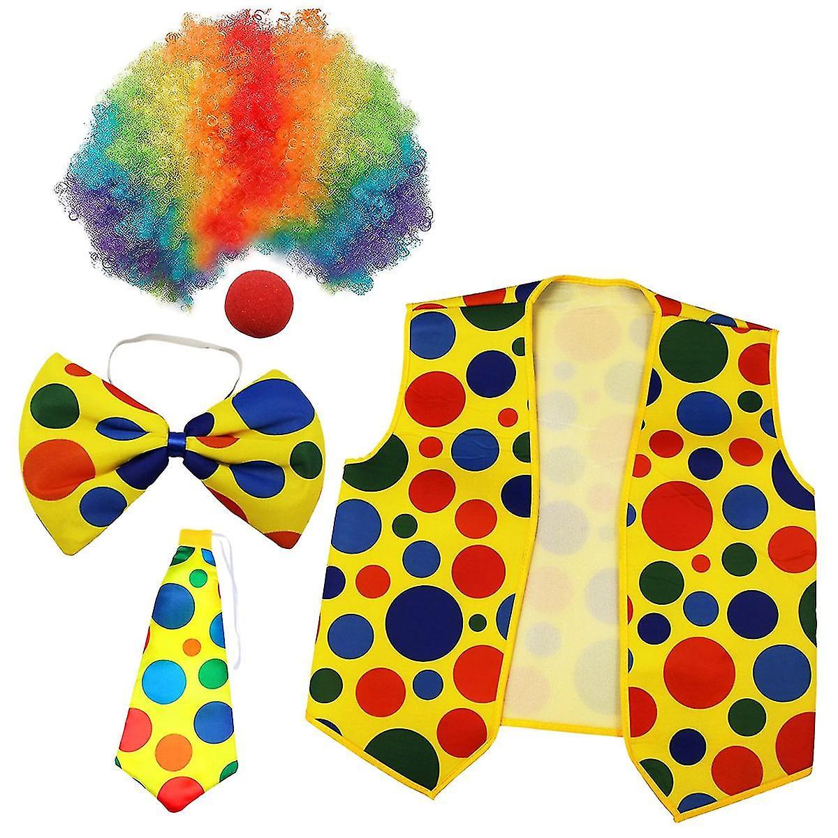 Cryin 5 Pack Clown Costume Set Clown Wig Nose Vest For Cheer Cosplay Parties Carnivals Dress Up