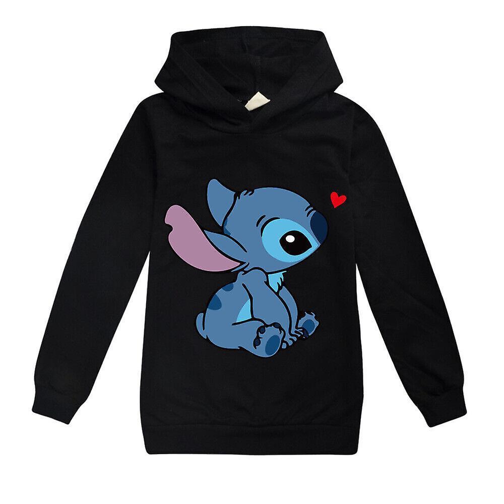 Manchalk Lilo And Stitch Hoodie For Kids, Unisex Print Hooded Sweatshirts Long Sleeve Pullover Tops For Boys Girls Black 13-14 Years