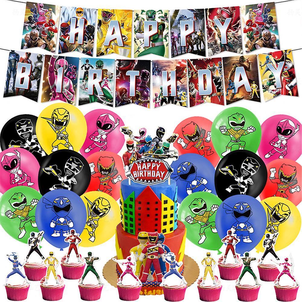 Bestdaily Power Rangers Cartoon Birthday Party Decorations Set For Kids Include Happy Birthday Banner, Balloon, Cake/cupcake Topper, Party Supplies