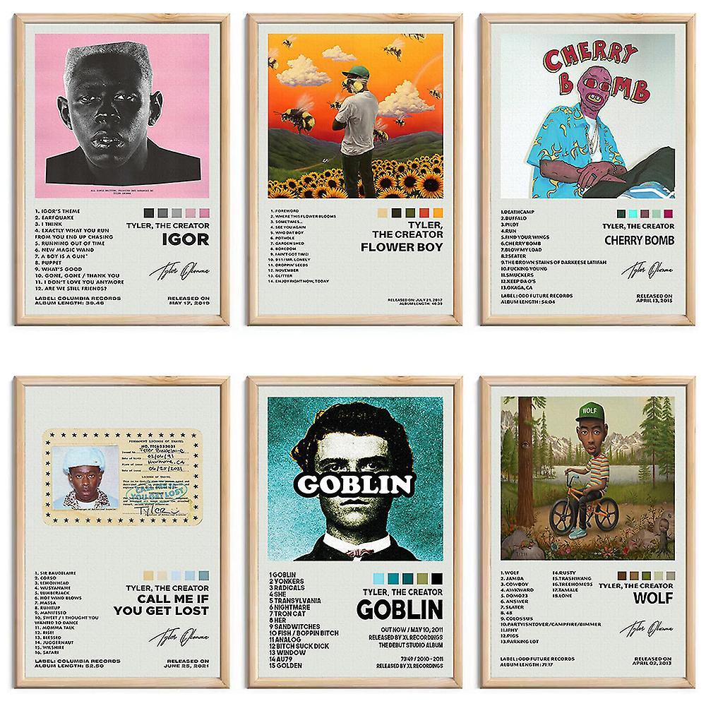 Manchalk 6pcs/set Tyler The Creator Album Poster Igor Flower Boy Cherry Bomb Call Me If You Get Lost Goblin Wolf Prints Album Cover Wall Art Decor ...