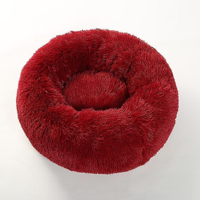 Slowmoose Luxury Soft Plush Round Shape Dog Sleeping Bed - Cat Puppy Sofa For Winter Maroon L Diameter 70cm