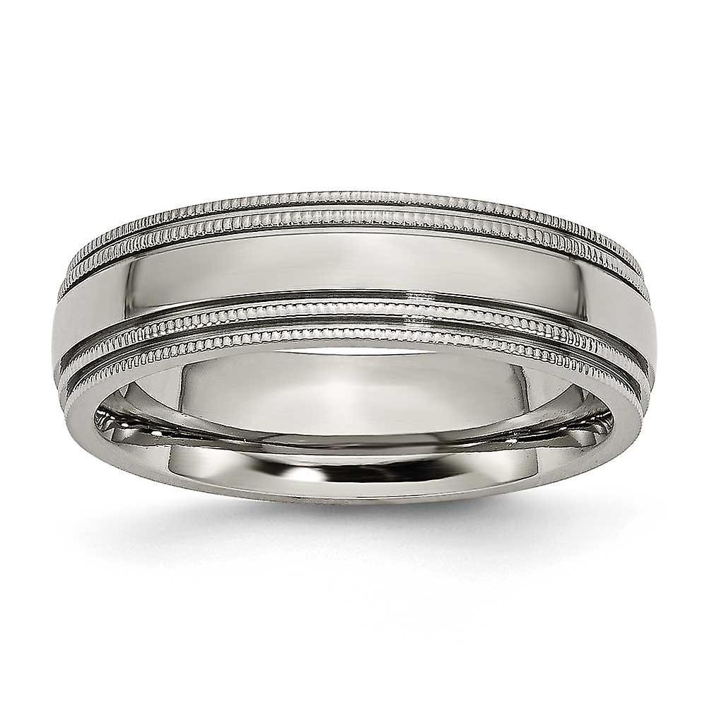 Chisel Titanium Engravable Grooved and Beaded 6mm Polished Band Ring Jewelry for Women - Ring Size: 7 to 13 10.5