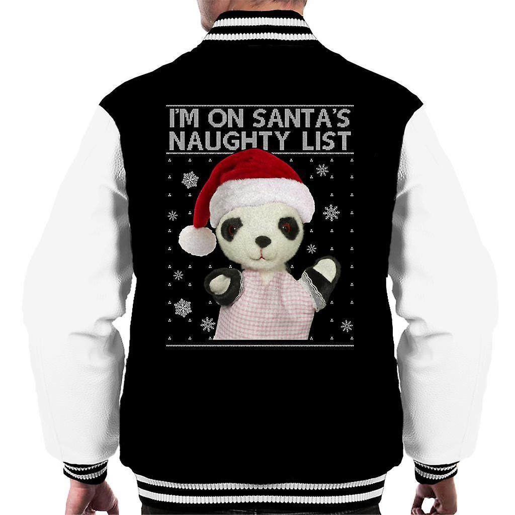 Sooty Christmas Soo Im On Santas Naughty List Men's Varsity Jacket Black/White X-Large