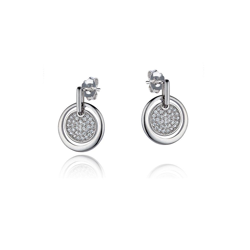 Sterling Silver  CZ Double Circles Drop Earrings - RE6144