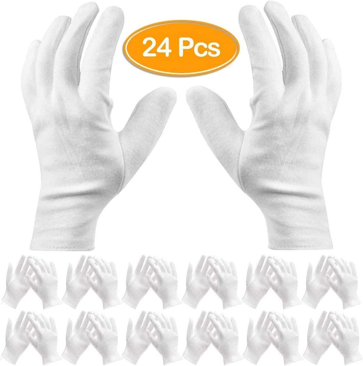 unbrand Pack Of 24 White Cotton Gloves Work Gloves Cosmetic Hydration Gloves For Dry Hands And Eczema, Jewel