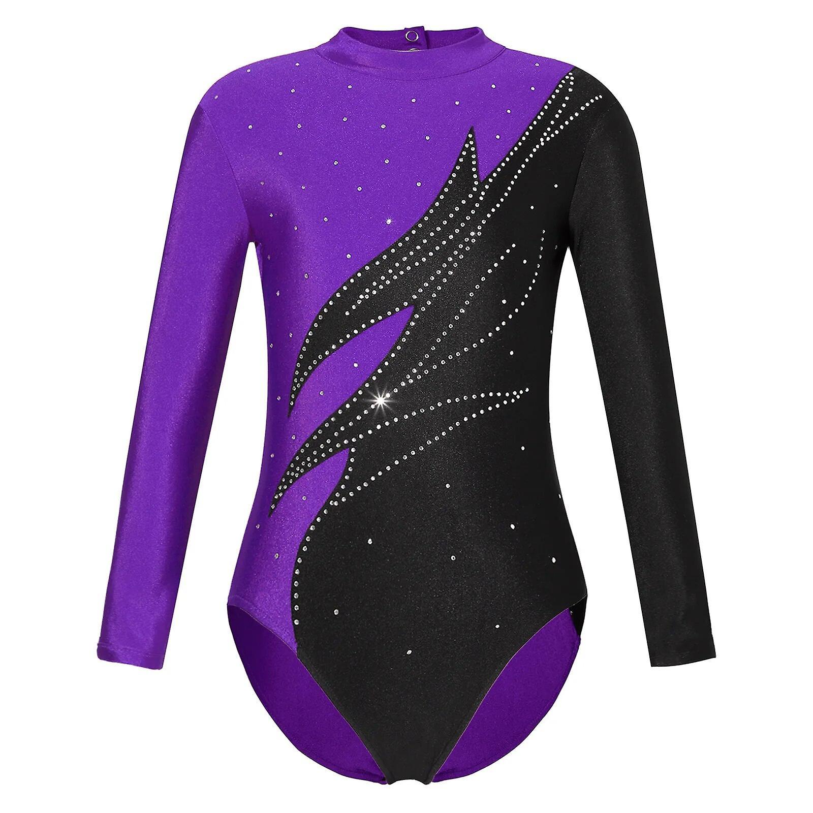 Aionyaaa Kids Girls Long Sleeve Ballet Dance Leotards Teens Dancewear Figure Skating Gymnastics Jumpsuit For Dancing Competition Bodysuit 12 Purple