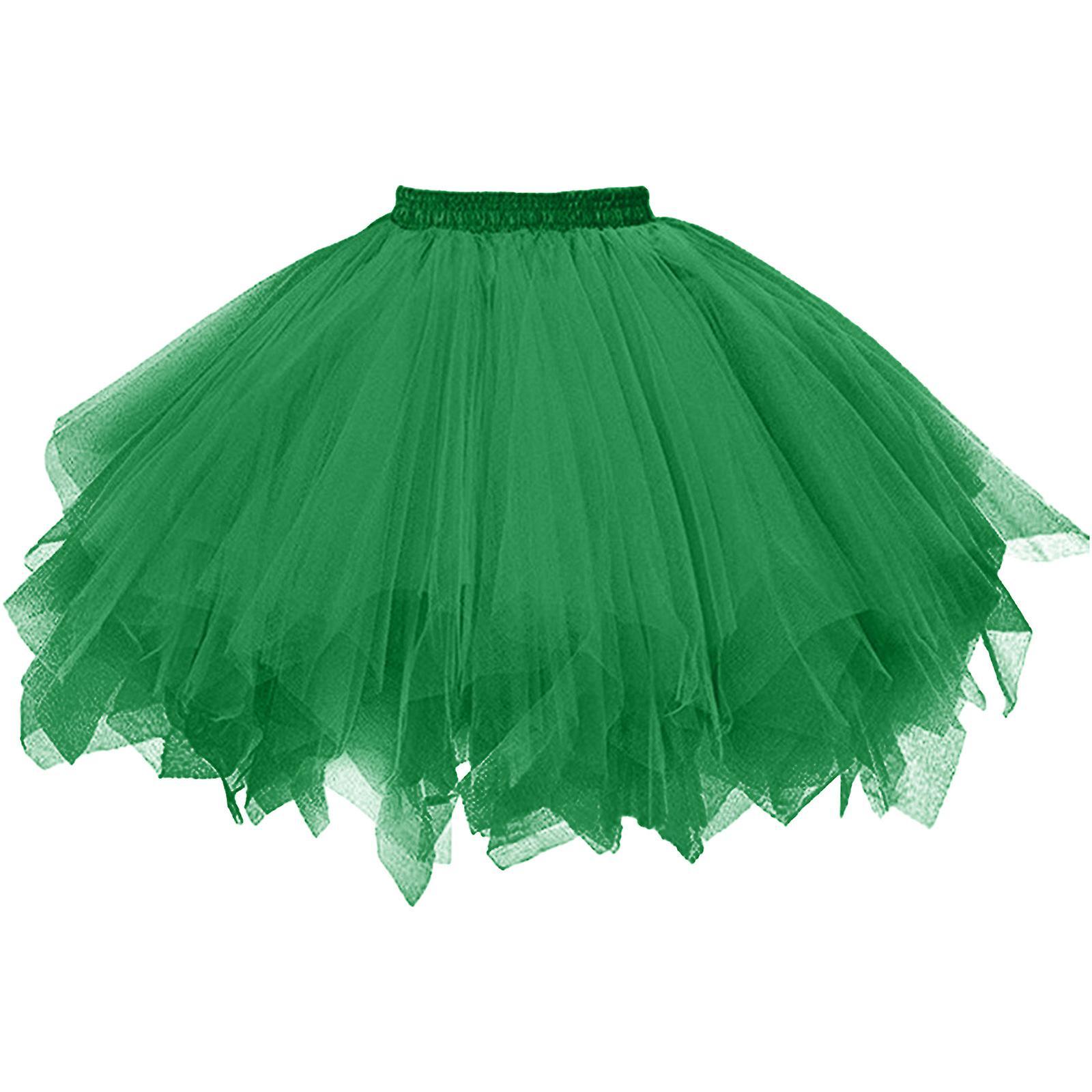 Hongyexin Womens Fashion Pleated Gauze Short Tulle Skirt Adult Dancing Skirt Gauze Dress Green Free Size